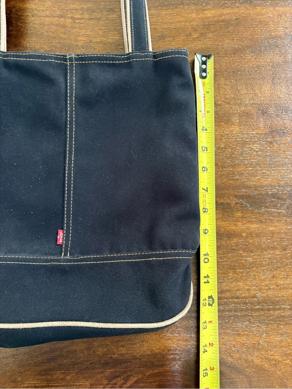 Levi’s Vintage Black Canvas Denim Tote Bag Brown Trim Y2K Shoulder Bag - Picture 12 of 16